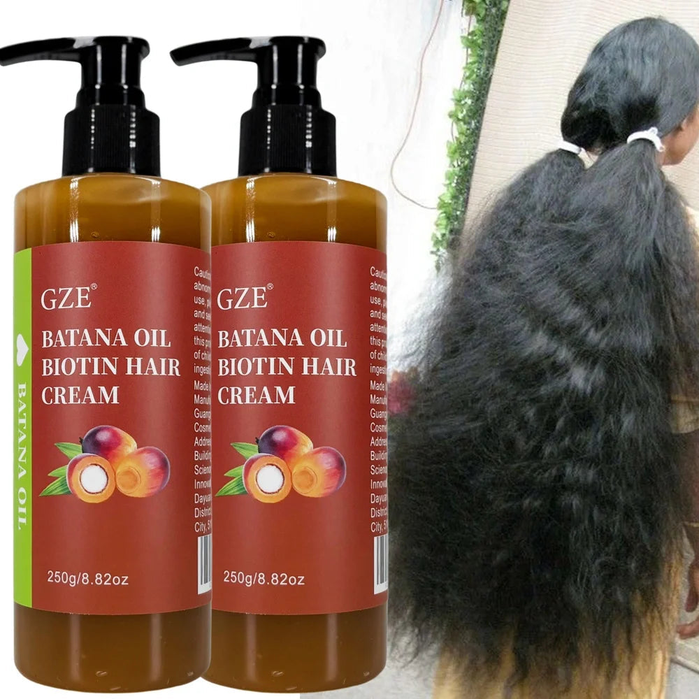 2 Pack GZE Batana Oil Biotin Hair Cream Strong Hair Anti-Breakage Repair Split Ends Silky For Dry Hair Nanasbeautyholic