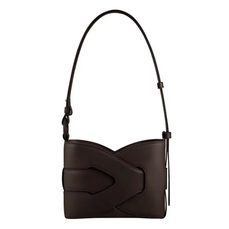 Genuine Leather Bucket Shoulder Bag for Women – Large Capacity Underarm Bag