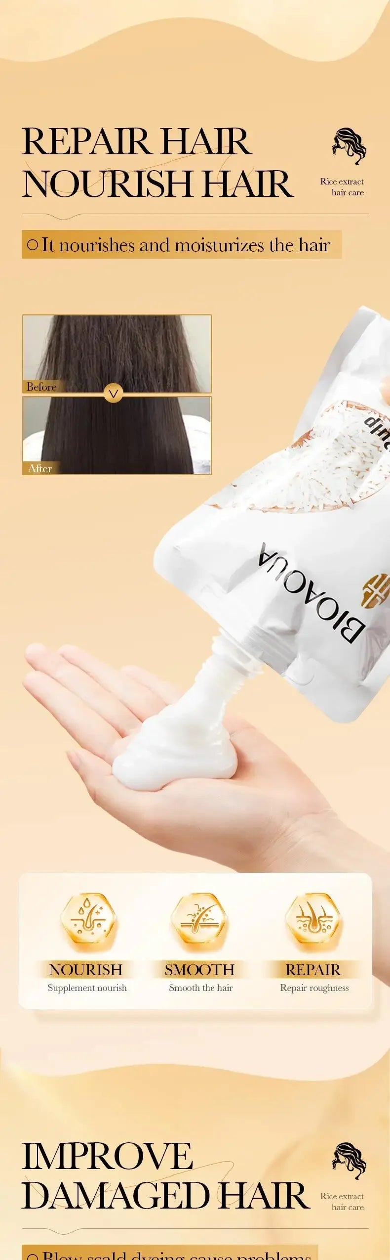 Rice Magical Keratin Hair Mask 5 Seconds Repair Damaged Frizzy Hairs Soft Smooth Shiny Moisturizing Nourish Hair Root Care Nanasbeautyholic