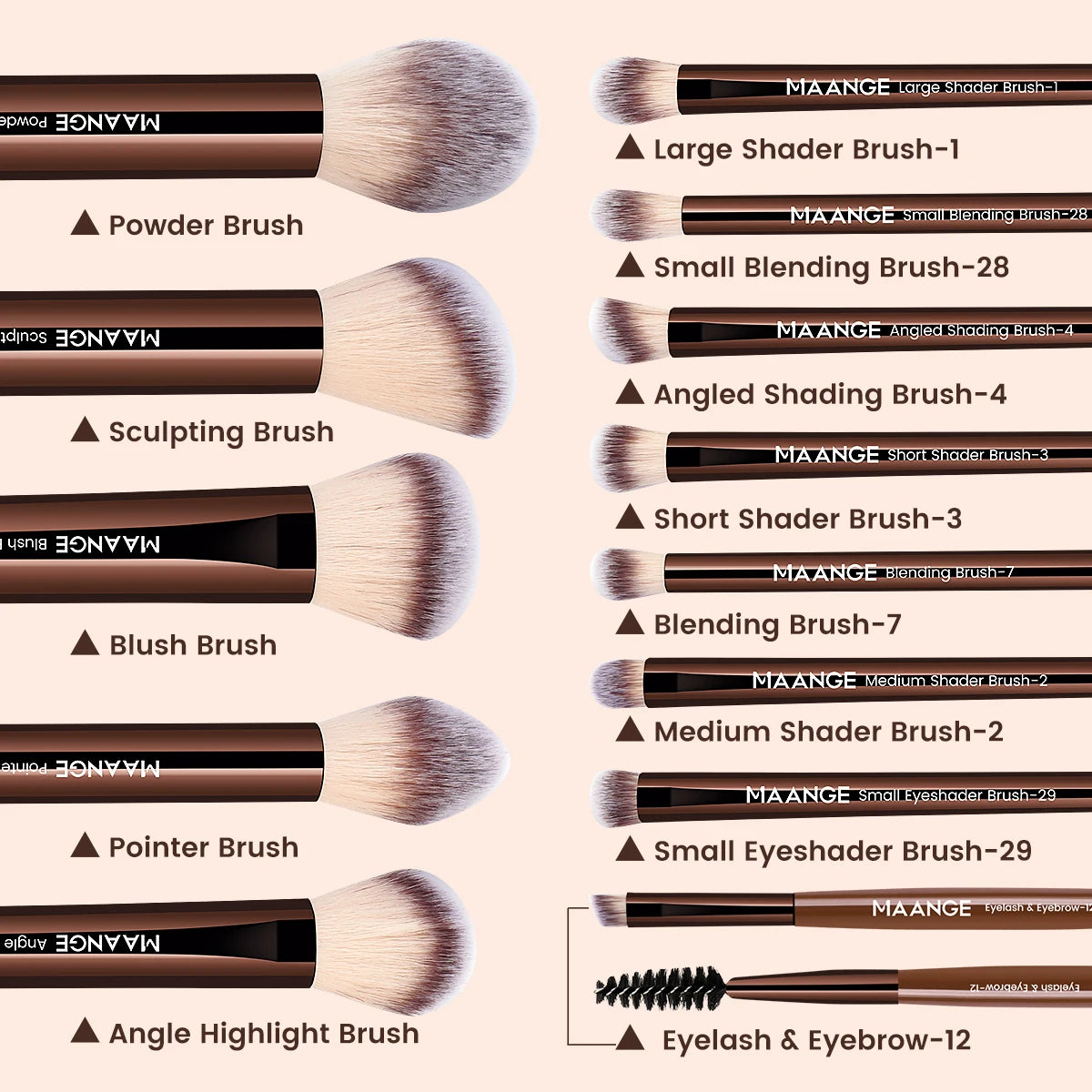 MAANGE 13pcs Premium Synthetic Hairs Makeup Brushes