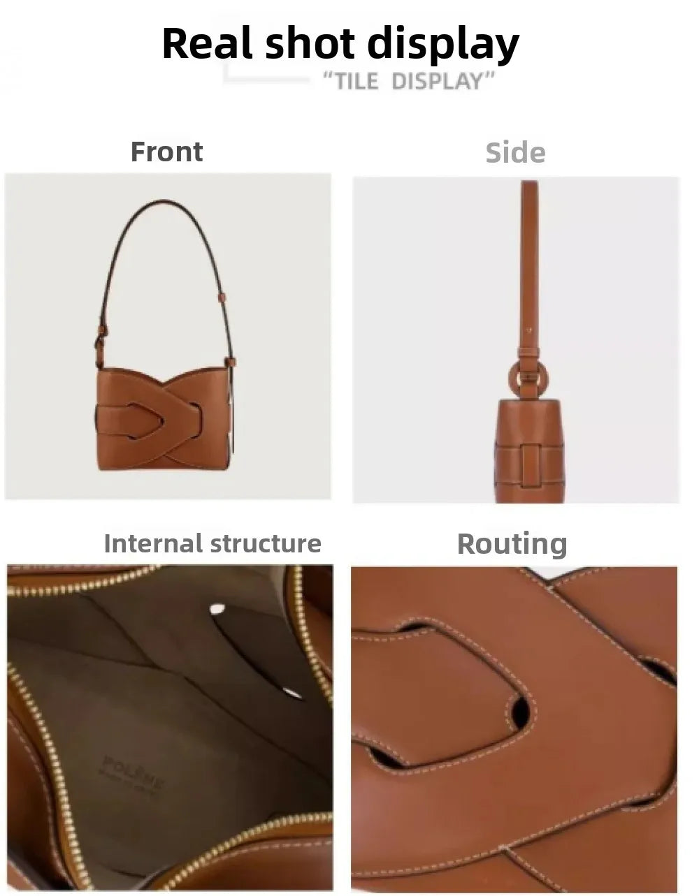 Genuine Leather Bucket Shoulder Bag for Women – Large Capacity Underarm Bag