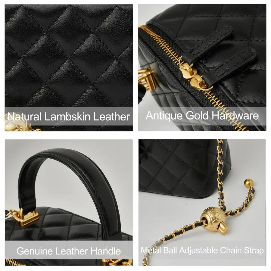 Quilted Box Crossbody Purse For Women Designer Leather Mini Top Handle Pouch Bag With Metal Chain Strap Nanasbeautyholic