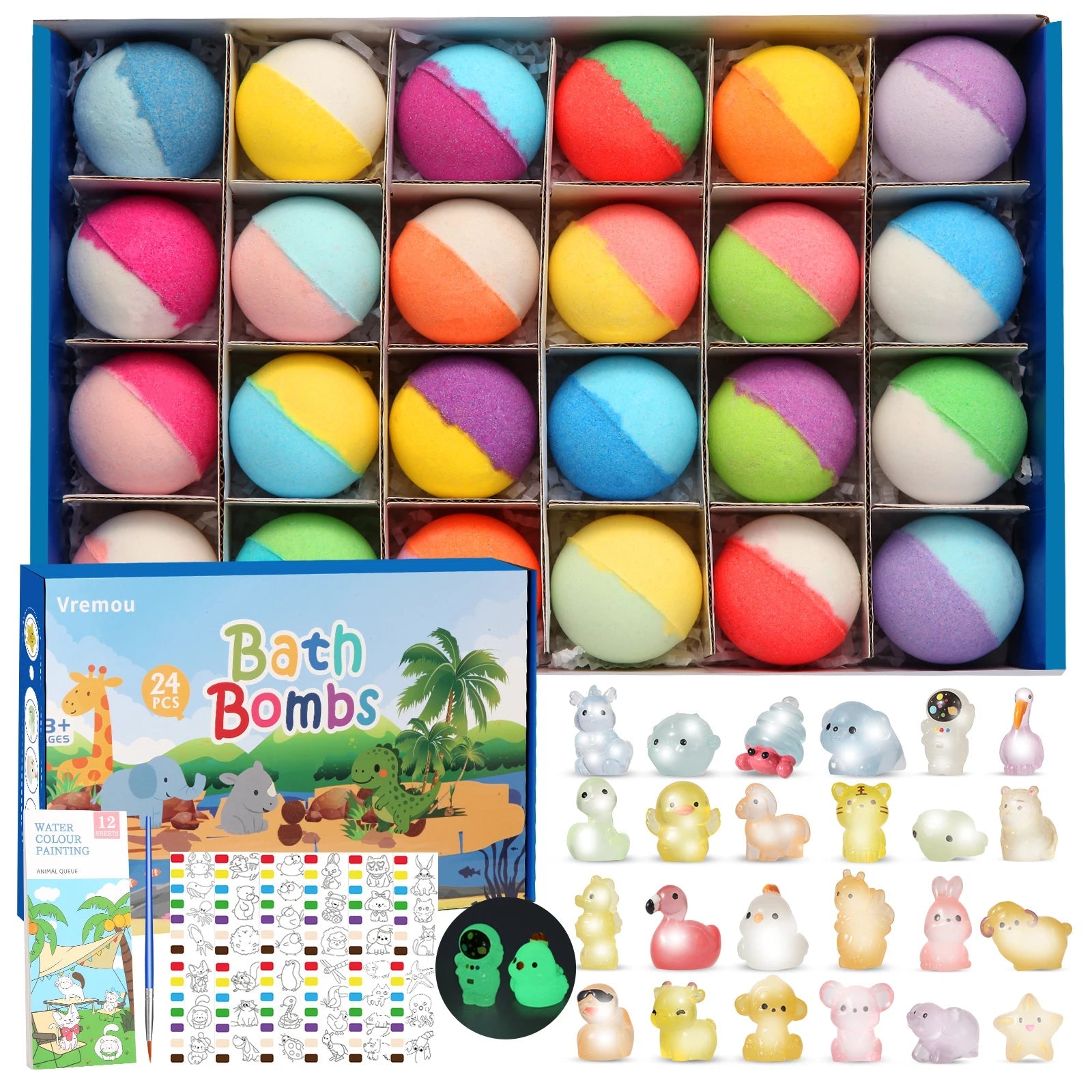 Bath Bombs for Kids with Toy Inside, 24 Pcs Natrual and Organic Bubble Bath Bombs with Glow-in-The-Dark Surprise Inside Nanasbeautyholic