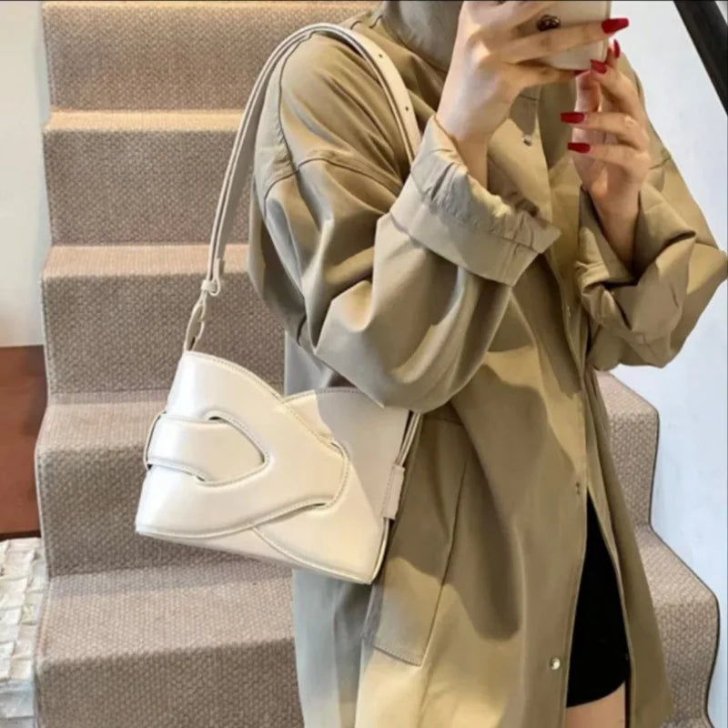 Genuine Leather Bucket Shoulder Bag for Women – Large Capacity Underarm Bag