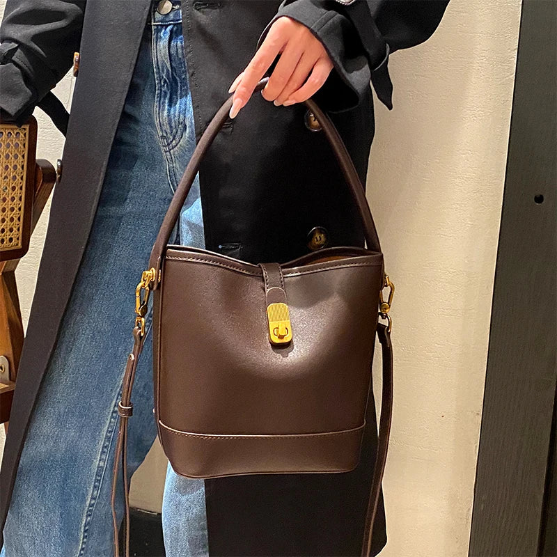 Genuine Leather Bucket Bag – Soft Cow Leather Shoulder & Crossbody Handbag