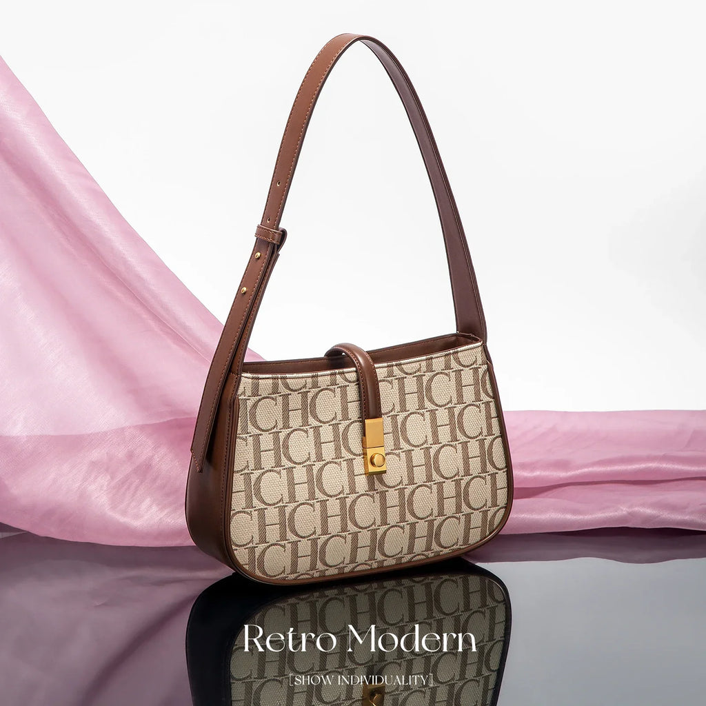 Luxury Baguette Shoulder Bag – Monogram PU Leather Handbag for Women