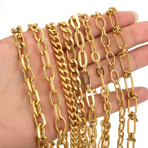 1 Meter 18K Gold Plated Stainless Steel Link Chain for Jewelry Making – Bulk Rolo Cable Necklace & Bracelet Chain