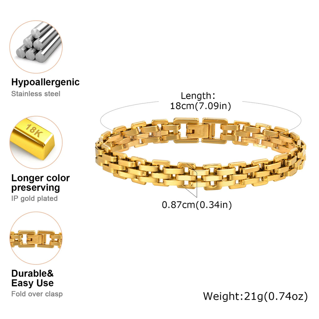 18K Gold Plated Stainless Steel Link Chain Bracelet for Women – Stackable Waterproof Bangle