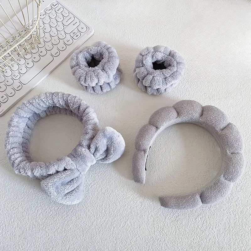 4PCS Stylish Washing Headband Set Wristbands Scrunchies Spa Bubble Headband for Washing Face Makeup Shower Skincare Nanasbeautyholic