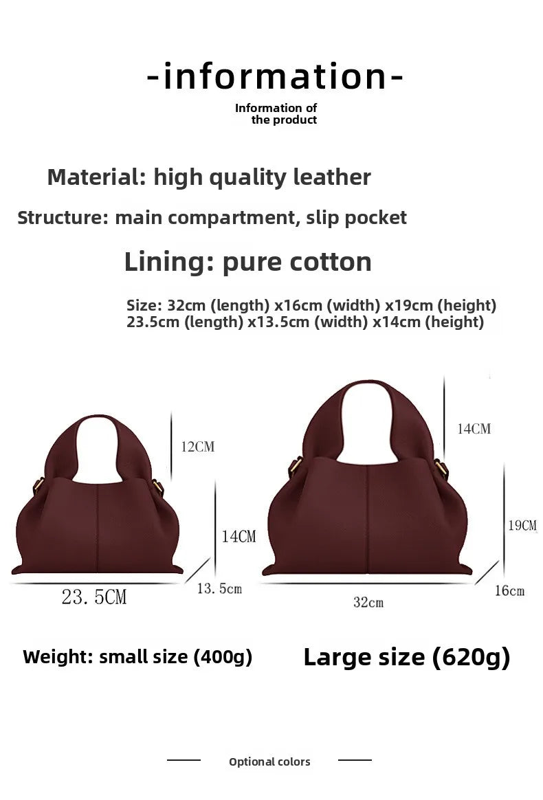 Genuine Leather Cloud Bag – Soft Dumpling Crossbody & Shoulder Tote