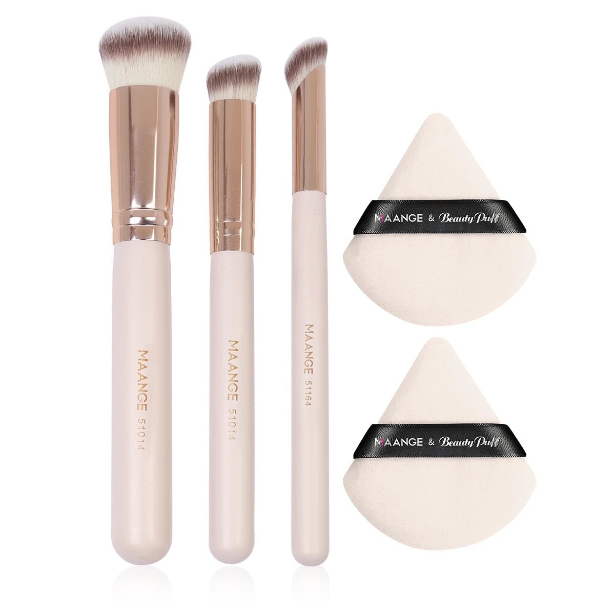 Maange 3Pcs Makeup Brushes + 2Pcs Triangle Powder Puff Set Concealer