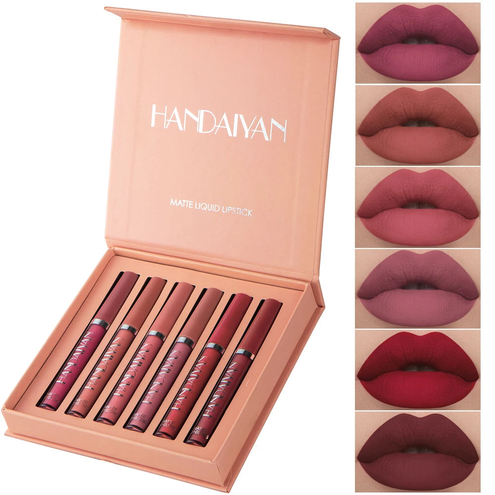HANDAIYAN Set of 6 NonStick Cup Liquid lipstick , Long-Lasting Lip Gloss Gift Box – Matte Finish Lip Gloss, Resistant to Fading Nanasbeautyholic