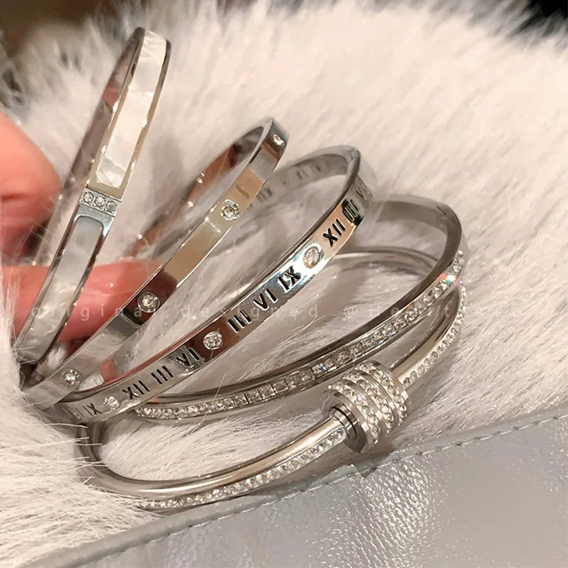 Waterproof Stainless Steel Geometric Bangle | Platinum Plated | Women's Trendy Fashion Bracelet