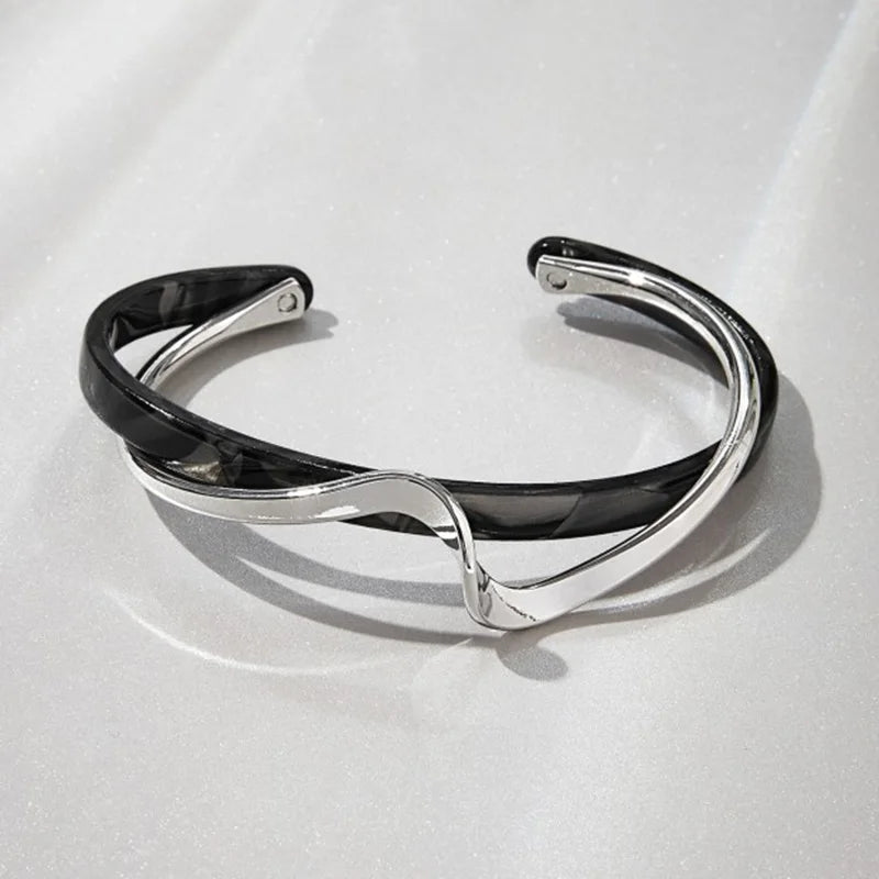 Geometric C-Shape Opening Bangle Bracelet for Women – Trendy Metal Cuff Jewelry Gift