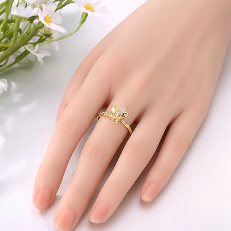 925 Sterling Silver Heart Star Moon Ring | Sparkling Zircon | Gold Chain Design | Women's Fine Jewelry Gift