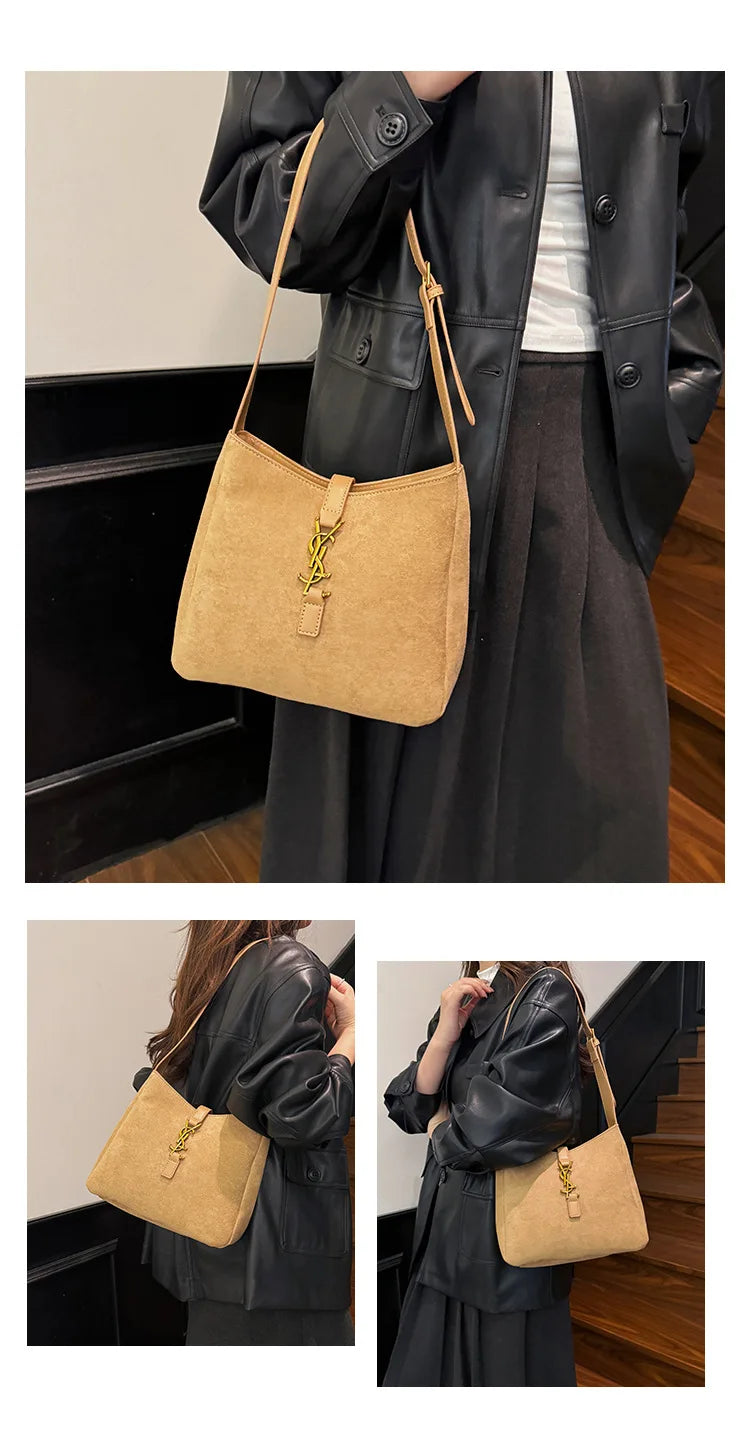 Luxe Faux Leather Bucket Bag – Large Capacity Hobo Shoulder Bag for Women