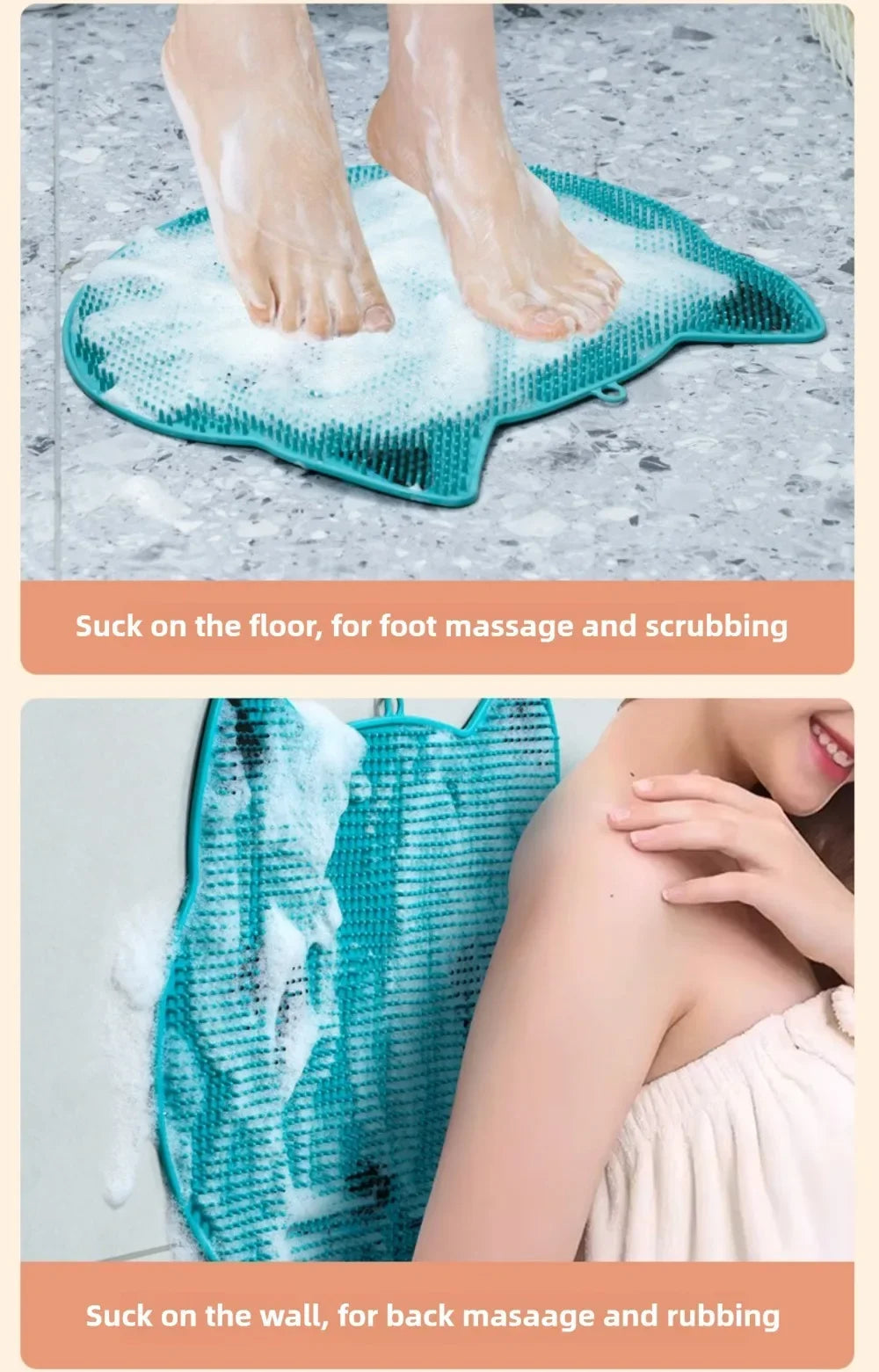 1pc Exfoliating Shower Massage Brush Silicone Back Massager Foot Scrubber Bathroom Non-slip Bath Mat Body Cleaning Bathing Tools Nanasbeautyholic