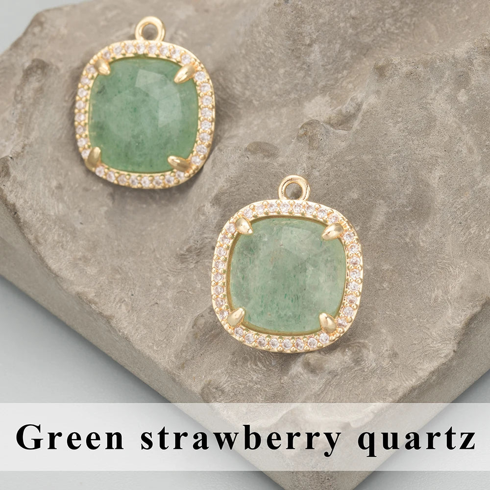 Natural Stone Charm Pendants – 18K Gold Plated, Nickel-Free Copper | 4pcs/lot