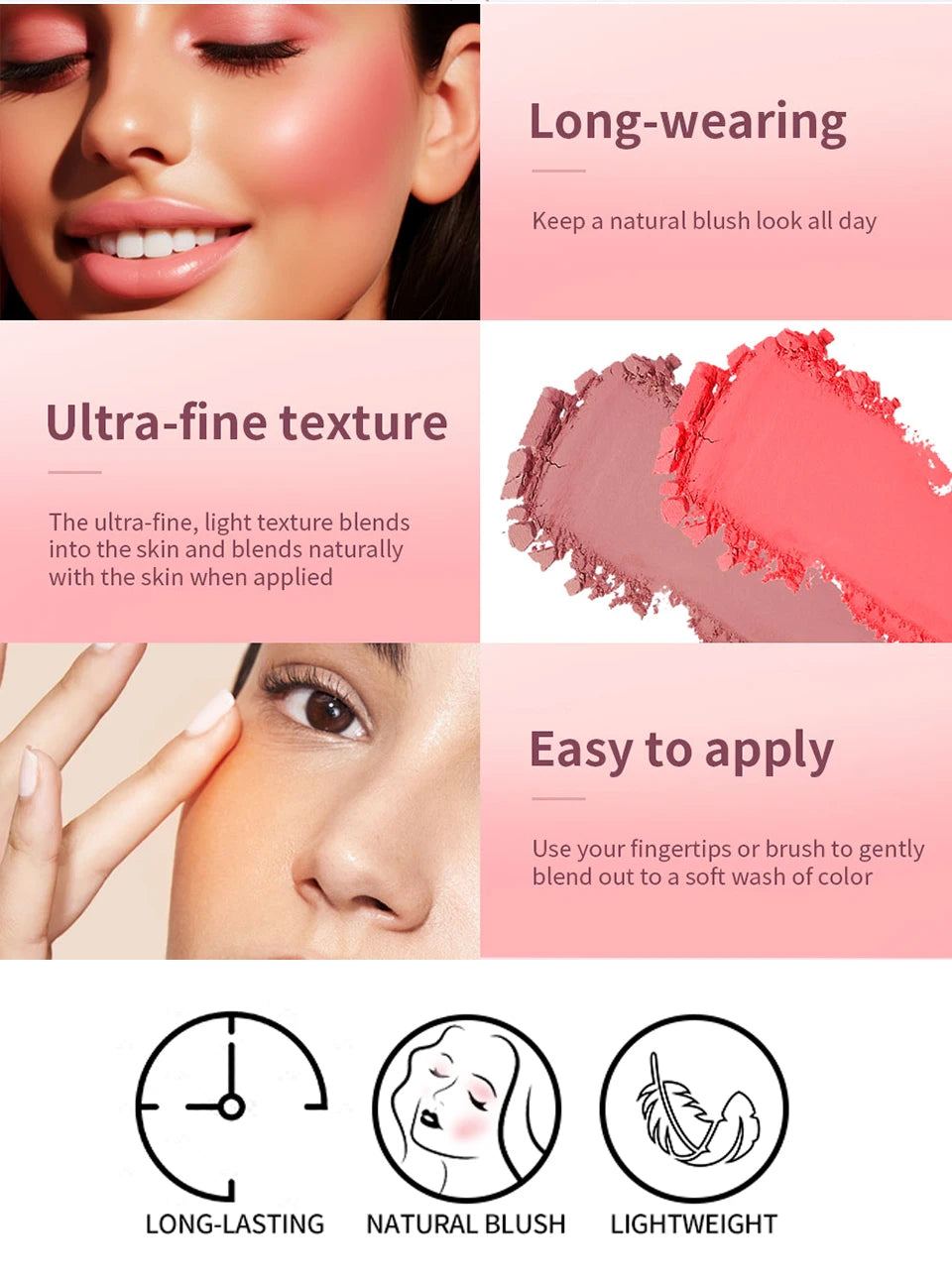 Embossed Matte Blush Palette – High-Pigment Cheek Powder for a Natural Rosy Glow