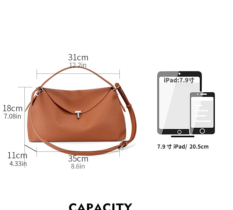Genuine Cowhide Leather Shoulder Bag – Large Capacity Luxury Handbag for Women