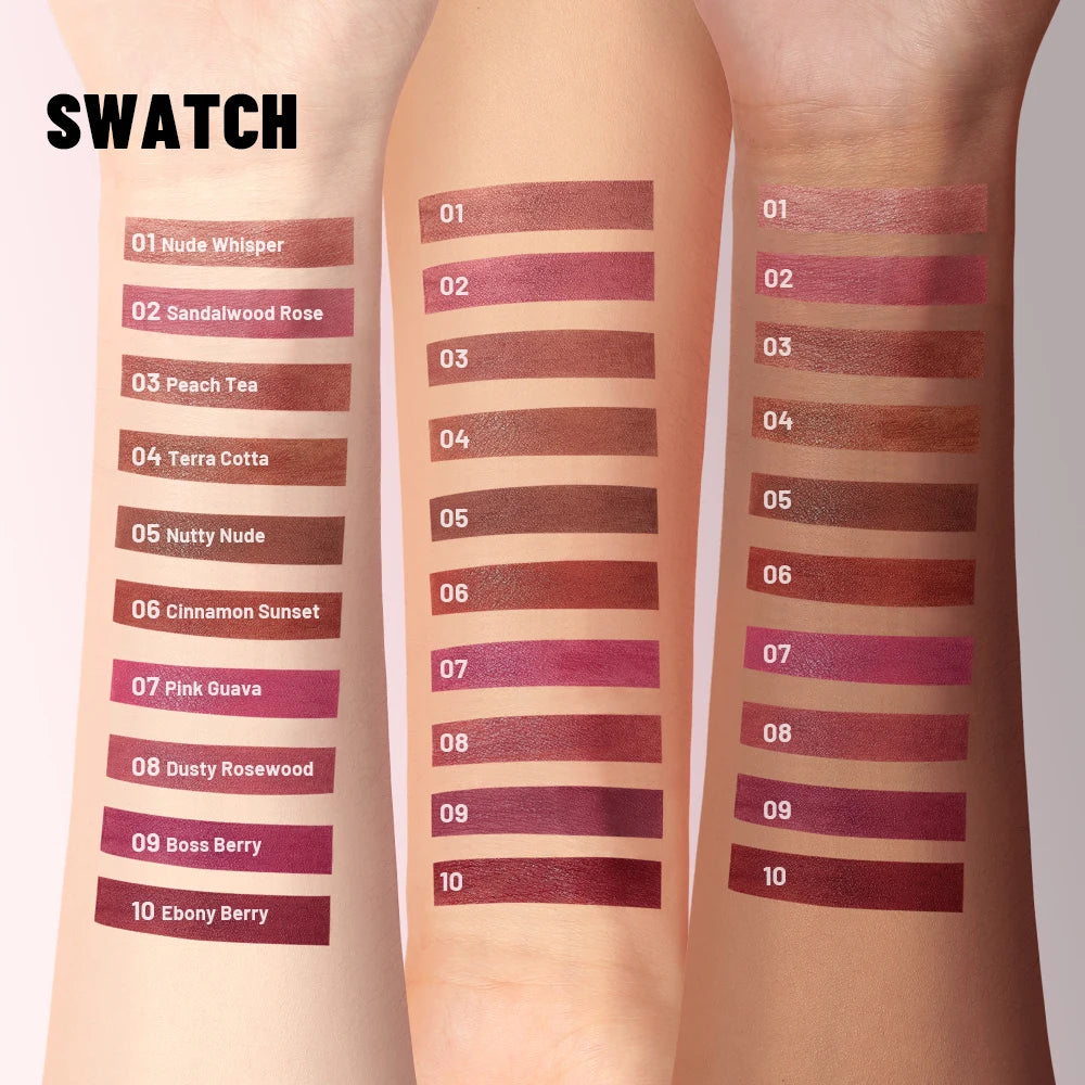 1PC Matte Velvet Lip Gloss - Highly Saturated Liquid Lip Mud, Non-Stick Long-Lasting Formula, 10-Shade Mixed Palette Nanasbeautyholic