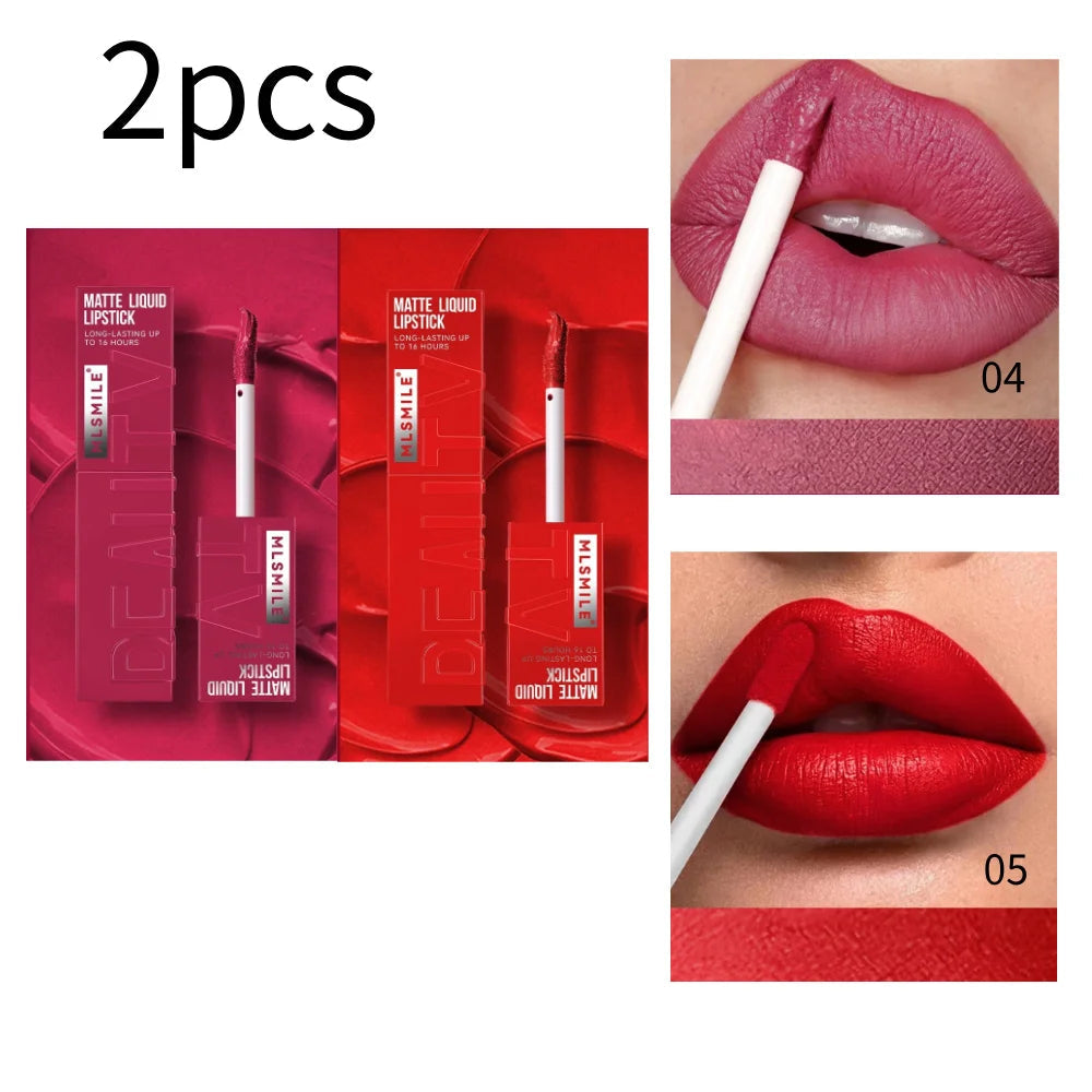 MLSMILE 6 Color Non-stick cup Velvet Satin Gloss Lip glaze Mist Liquid matte lipstick Waterproof long-lasting color liquid Nanasbeautyholic