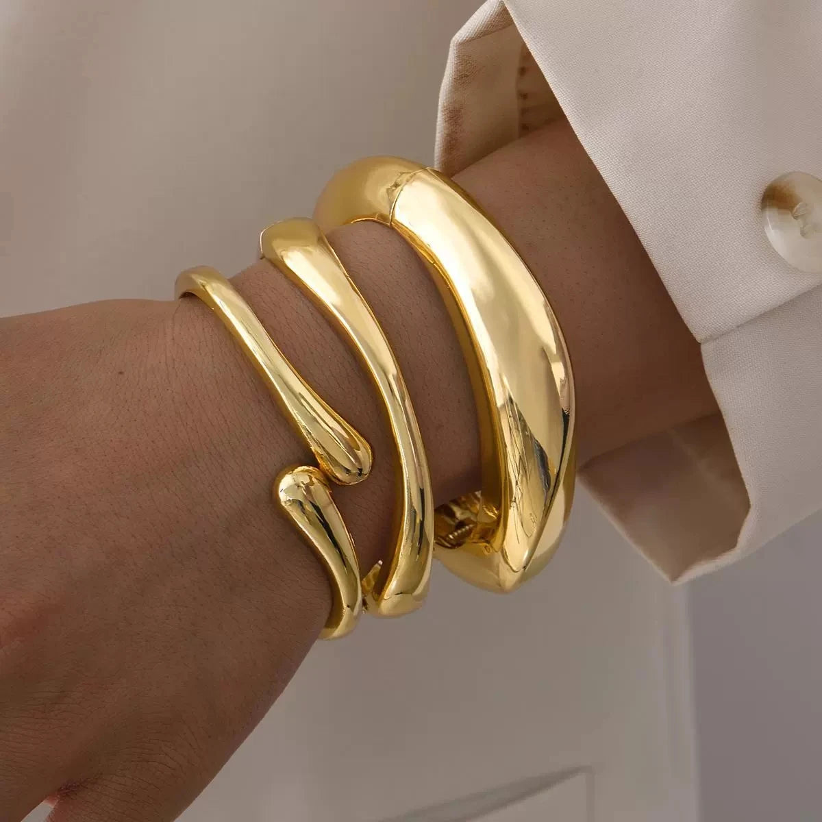 Teardrop Cuff Bangle Bracelet for Women – Adjustable Gold & Silver Open Bracelet