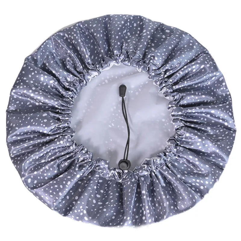 Women Double Layer Waterproof Shower Cap Floral Print Adjustable Double-Layer Elastic Hair Cap Bathing Accessory Nanasbeautyholic
