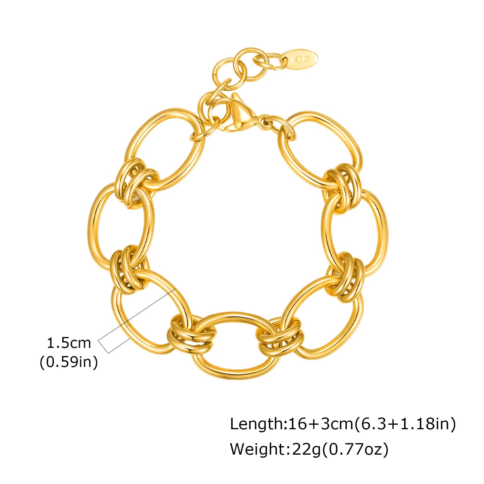 18K Gold Plated Stainless Steel Link Chain Bracelet for Women – Stackable Waterproof Bangle