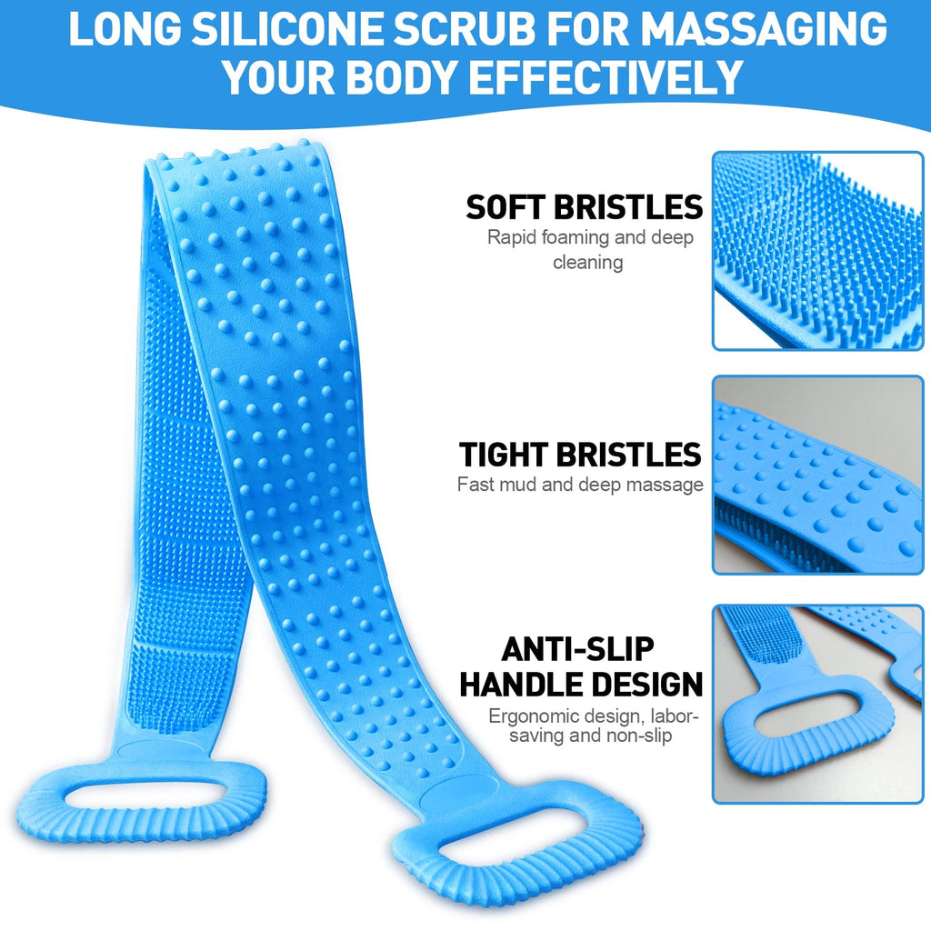 Exfoliating & Dead Skin Scrubby Towel, Travel Portable Body Bath Strips, Silicone Material ,Long Handle Back Cleanse Scrubber Nanasbeautyholic