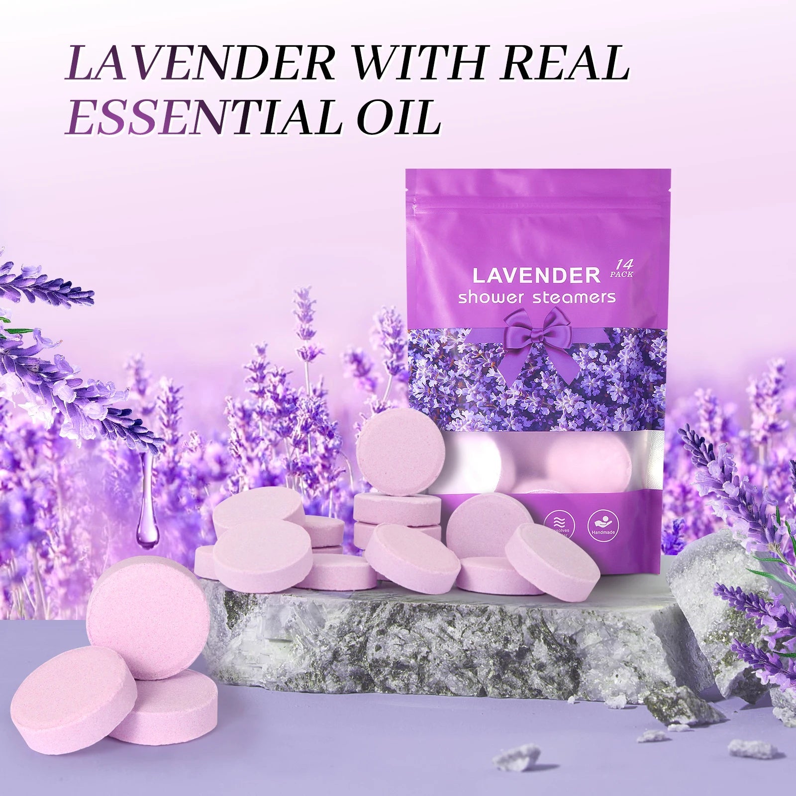 Lavender Shower Bomb Natural Essential Oil Shower Moisturizing Stress Relieving Bath Salt Tablets Suitable for Women and Men Nanasbeautyholic