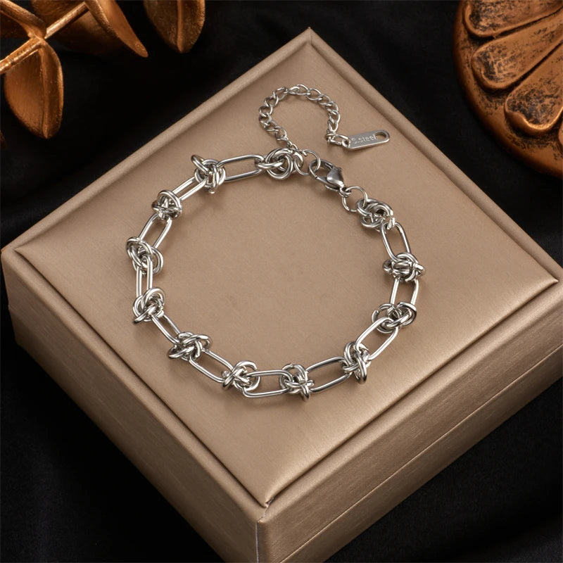 Twist Knot Necklace & Bracelet Set – 316L Stainless Steel, Gold & Silver