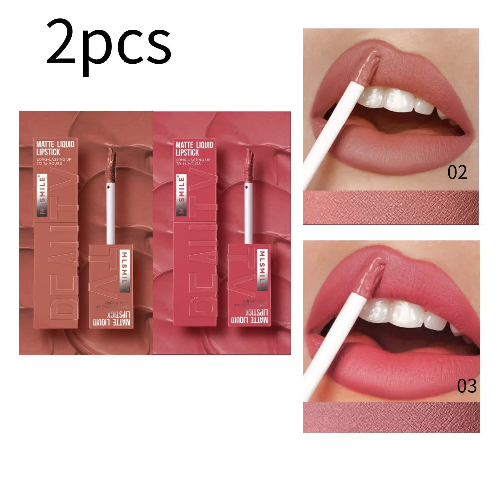 MLSMILE 6 Color Non-stick cup Velvet Satin Gloss Lip glaze Mist Liquid matte lipstick Waterproof long-lasting color liquid Nanasbeautyholic