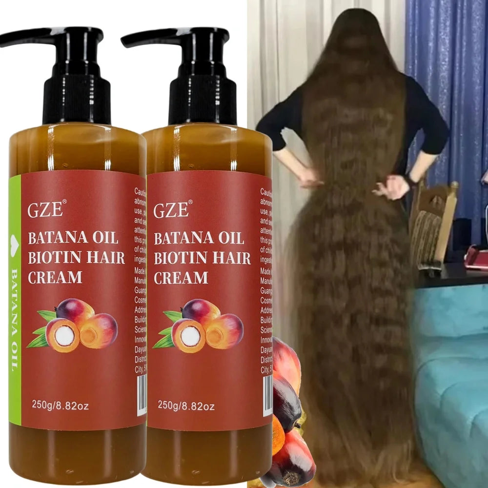 2 Pack GZE Batana Oil Biotin Hair Cream Strong Hair Anti-Breakage Repair Split Ends Silky For Dry Hair Nanasbeautyholic