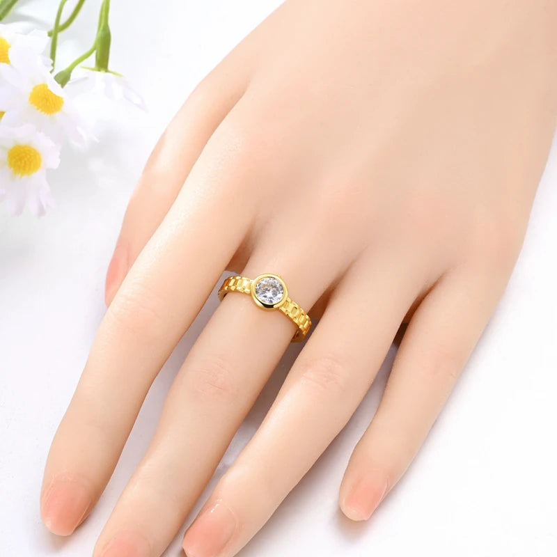 925 Sterling Silver Heart Star Moon Ring | Sparkling Zircon | Gold Chain Design | Women's Fine Jewelry Gift