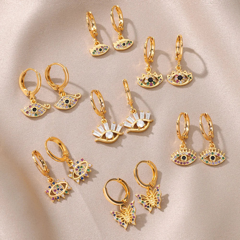 Zircon Evil Eye Drop Earrings for Women – Gold Stainless Steel Vintage Aesthetic Jewelry