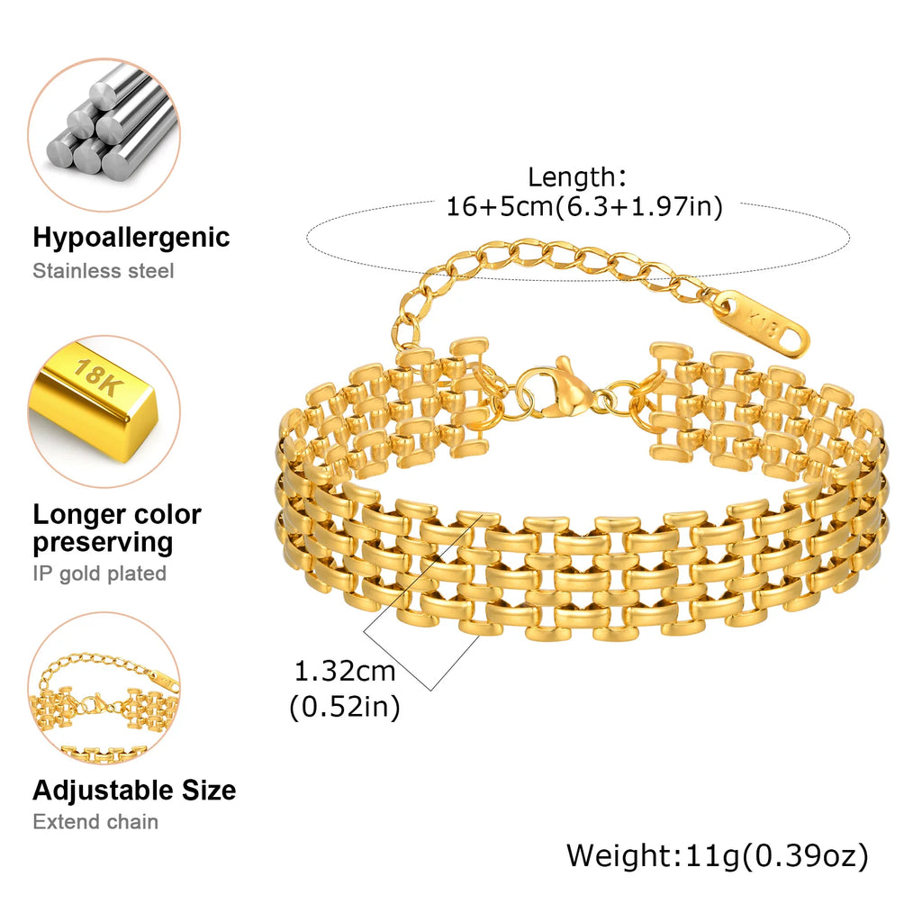 18K Gold Plated Stainless Steel Link Chain Bracelet for Women – Stackable Waterproof Bangle