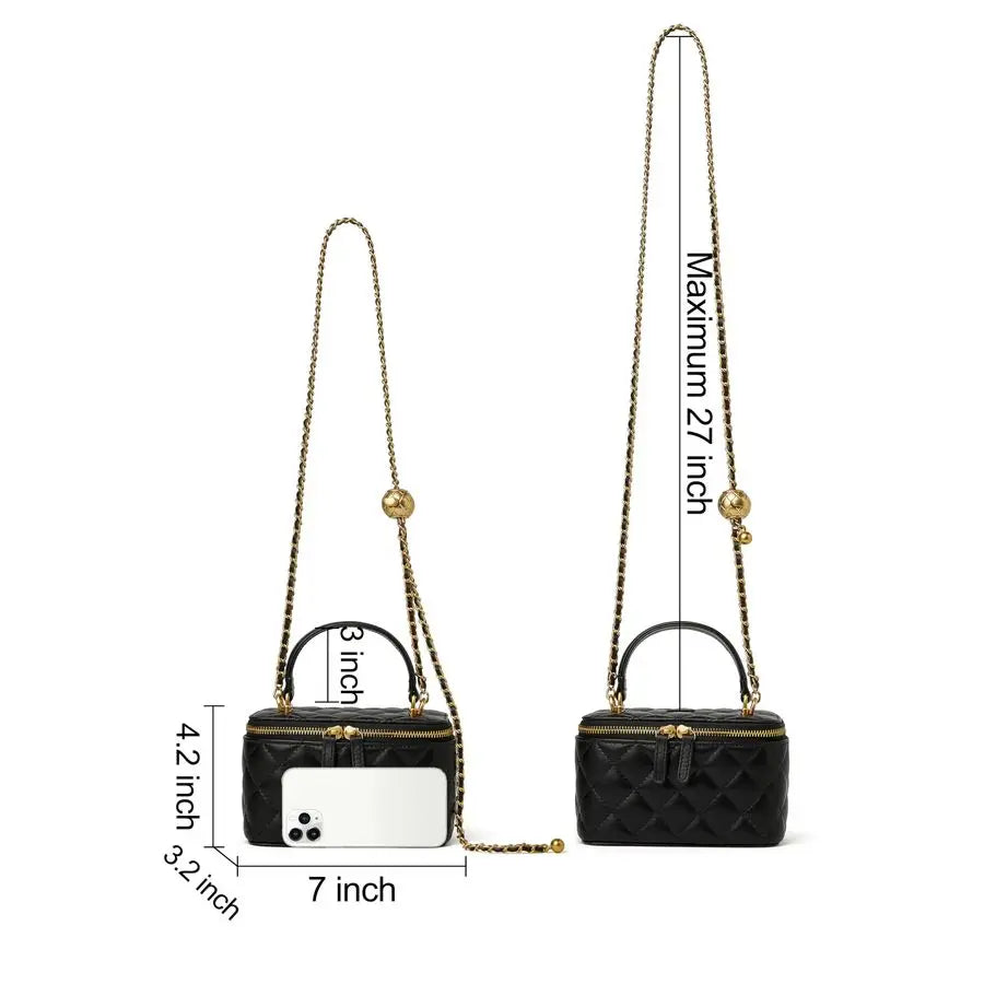 Quilted Box Crossbody Purse For Women Designer Leather Mini Top Handle Pouch Bag With Metal Chain Strap Nanasbeautyholic