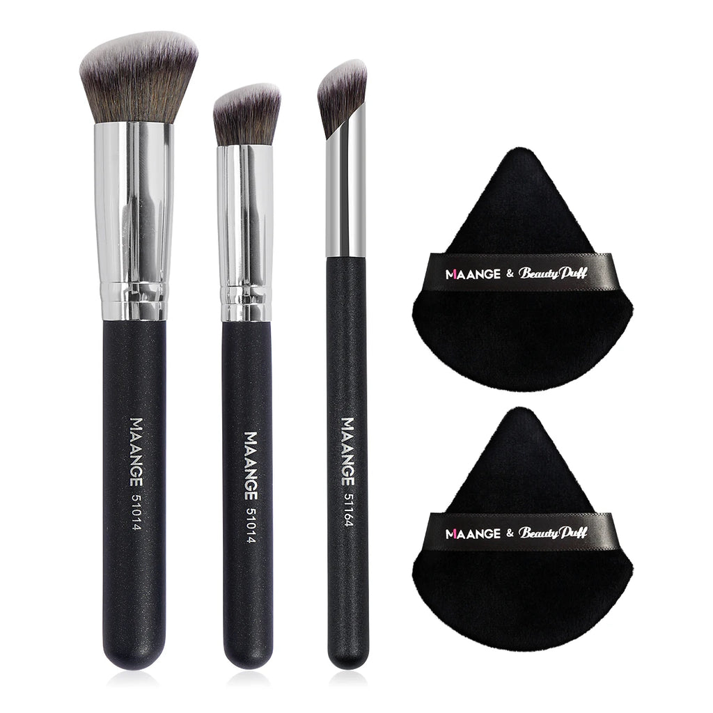 Maange 3Pcs Makeup Brushes + 2Pcs Triangle Powder Puff Set Concealer