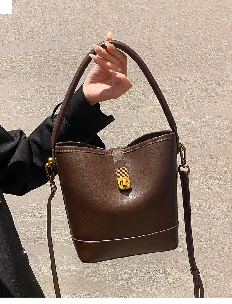 Genuine Leather Bucket Bag – Soft Cow Leather Shoulder & Crossbody Handbag