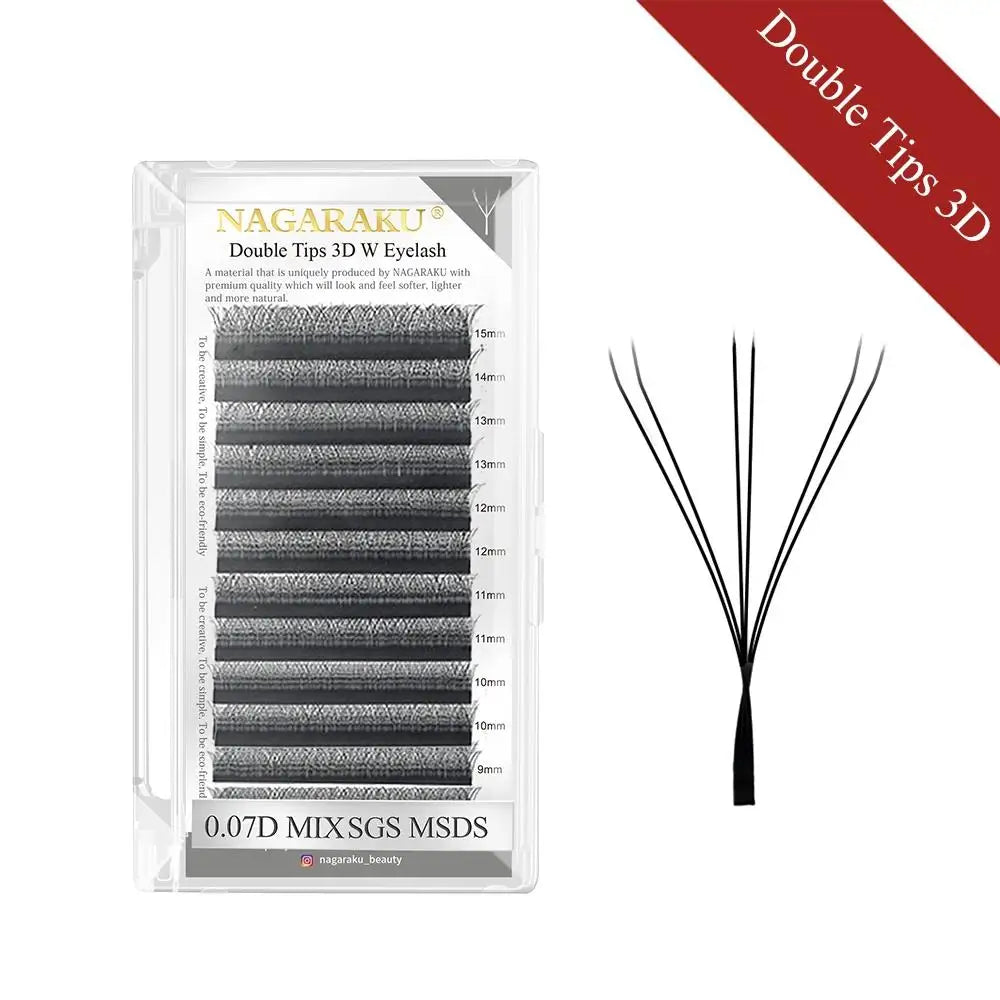 NAGARAKU W Shape Bloom Premade Fans | 3D 4D 5D Double Tips | C/D Curl | 8–15mm
