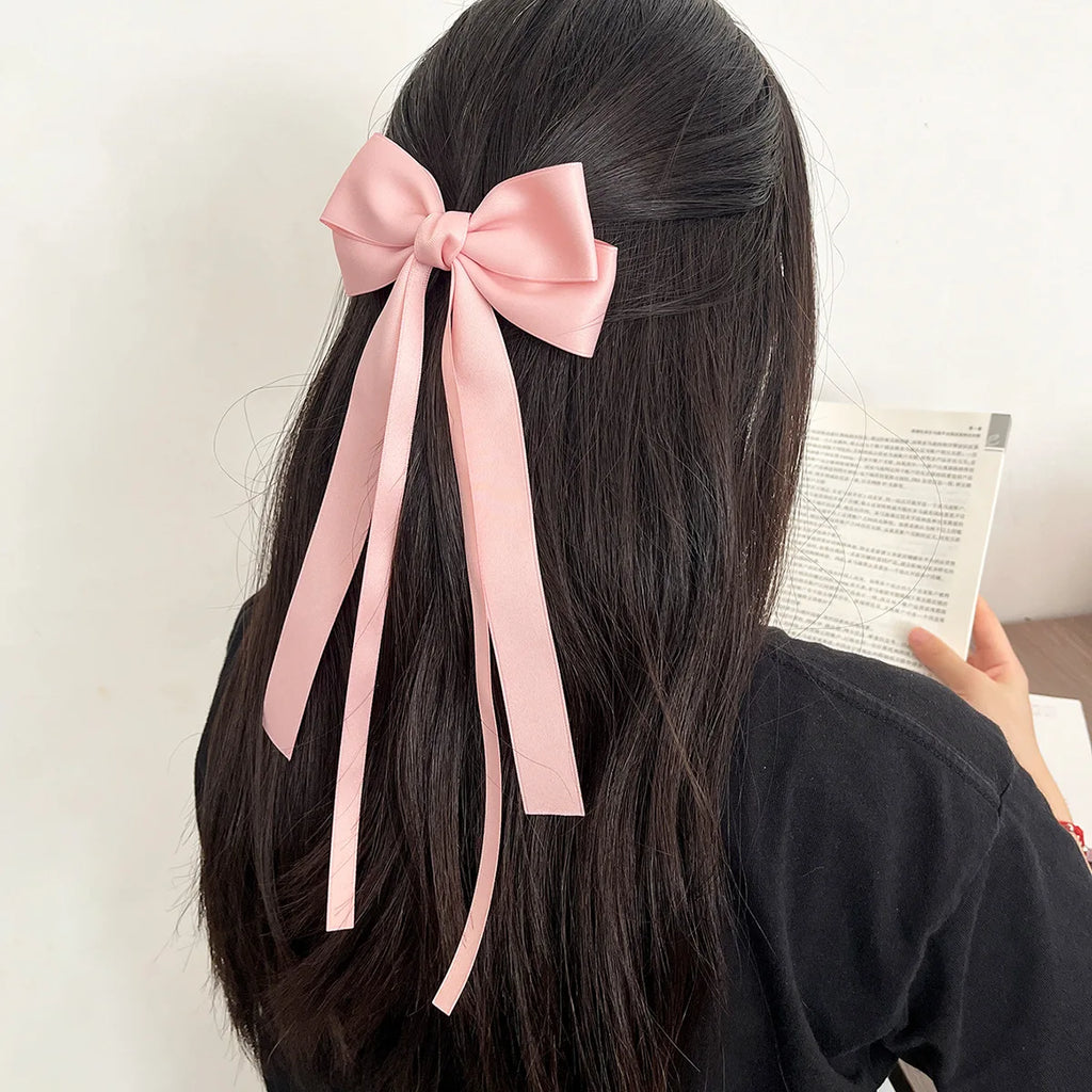 Korean Solid Color Ribbon Double Bowknot Hair Clips