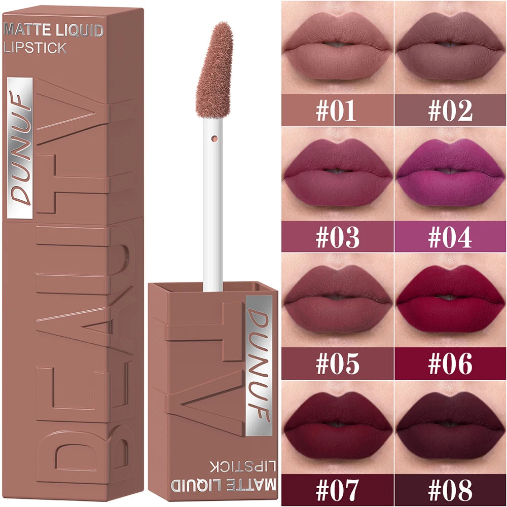 8Pcs/Set Nude Brown Matte Liquid Lipstick Velvet Sexy Dark Red Lip Glaze Non-stick Cup Not Easy To Fade Lip Gloss Lipstick Makeu Nanasbeautyholic