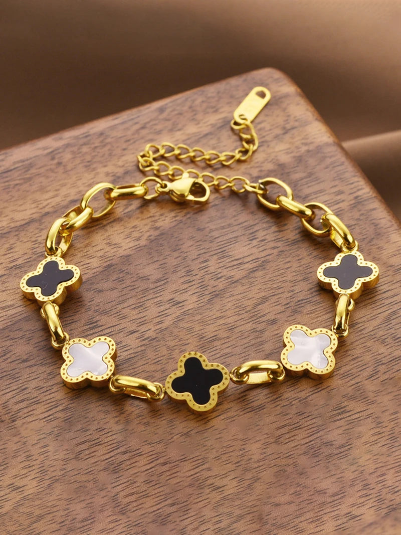 Four Leaf Clover Charm Bracelet for Women – Titanium Steel, Non-Tarnish, Lucky Gift
