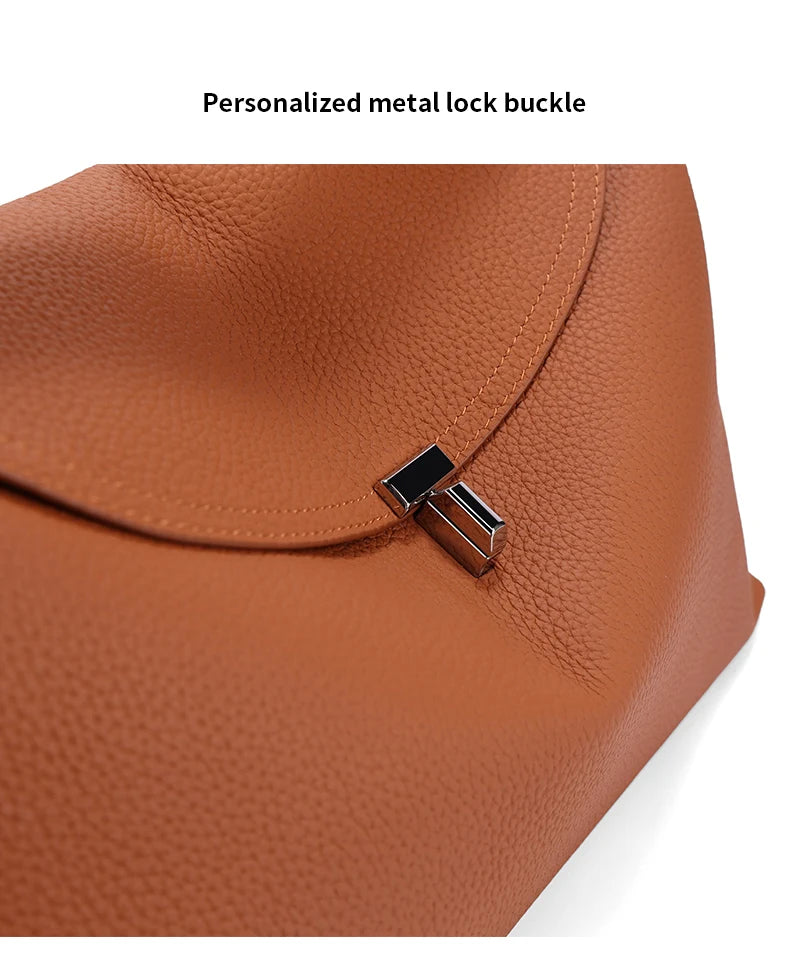 Genuine Cowhide Leather Shoulder Bag – Large Capacity Luxury Handbag for Women