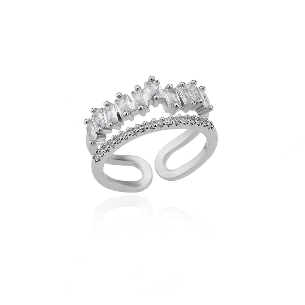 18K Gold Plated Zircon Flower & Leaf Ring | Adjustable Stainless Steel | Women's Aesthetic Wedding Band