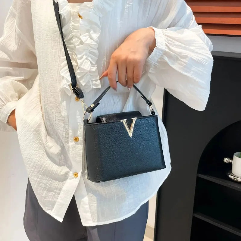 Sequin Letter Bucket Bag – Soft PU Leather Shoulder & Crossbody Tote for Women