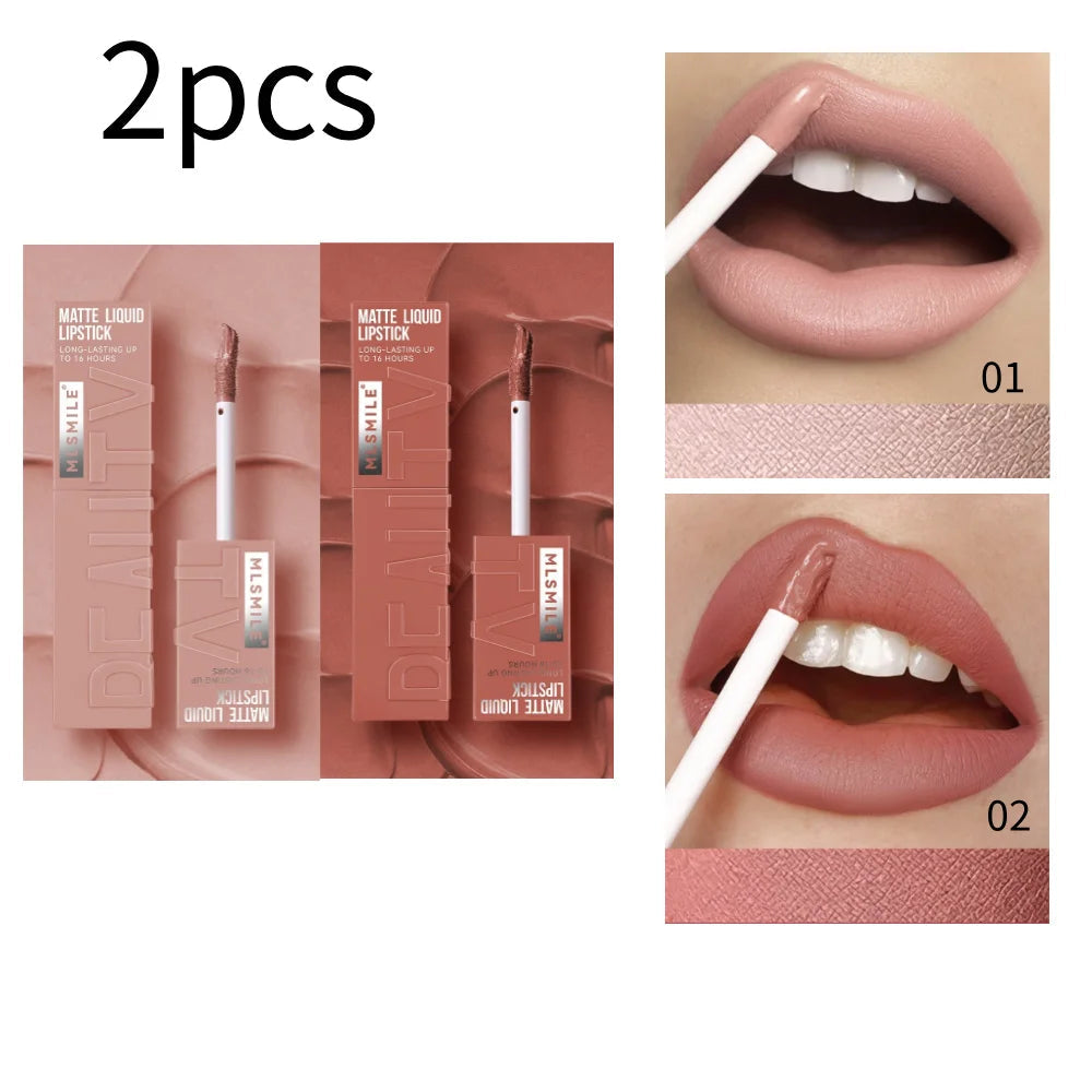 MLSMILE 6 Color Non-stick cup Velvet Satin Gloss Lip glaze Mist Liquid matte lipstick Waterproof long-lasting color liquid Nanasbeautyholic