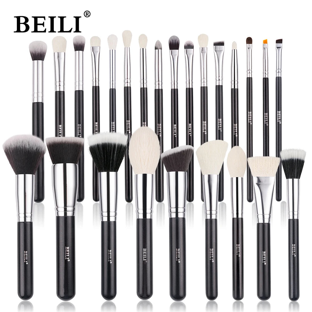 BEILI Black Makeup Brush Sets Professional Natural Goat Fiber Hair Brush Foundation Kakubi Contour Eyeshadow Beauty Tool brochas Nanasbeautyholic
