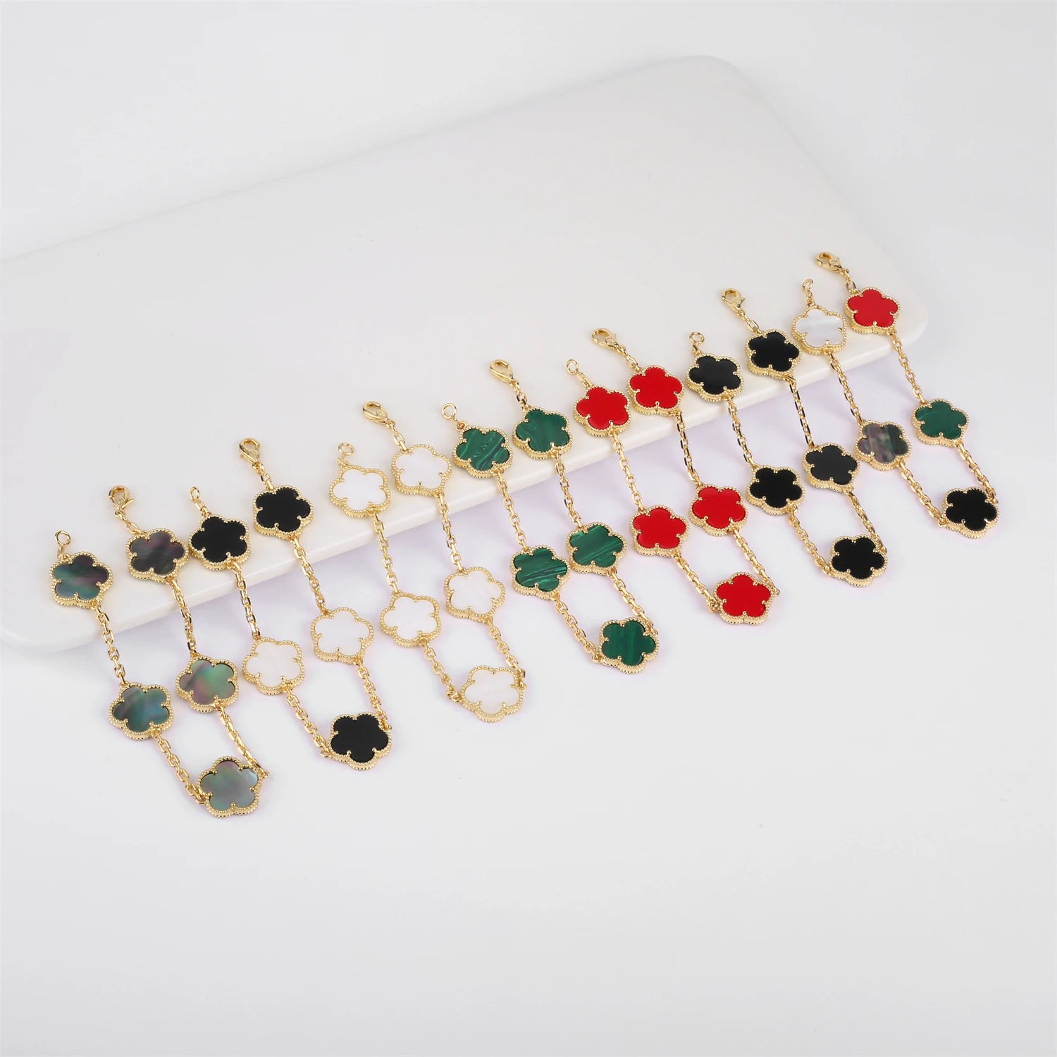 Lucky Clover Natural Mother of Pearl Bracelet & Necklace – Gold & Silver